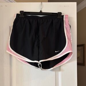 Nike Black and Pink Athletic Shorts with Retro Design